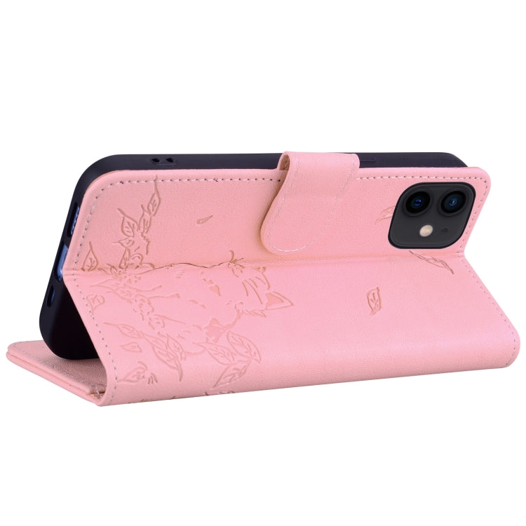 For iPhone 12 mini Cute Cat Embossed Leather Phone Case