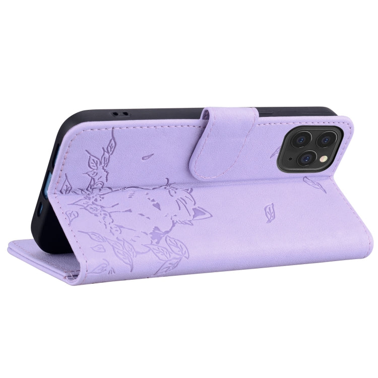 For iPhone 11 Pro Max Cute Cat Embossed Leather Phone Case