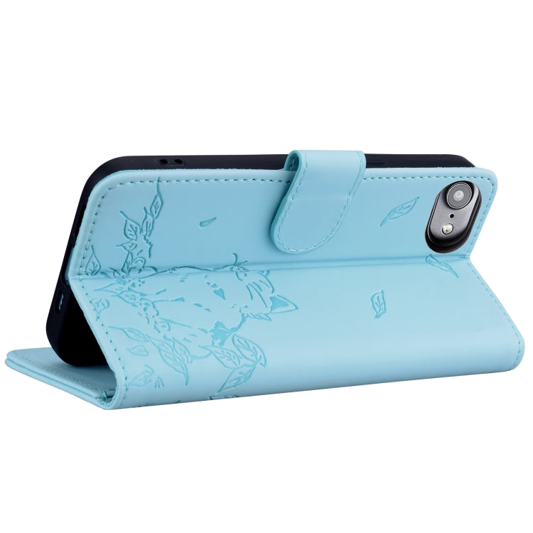 For iPhone 17e / 16e Cute Cat Embossed Leather Phone Case