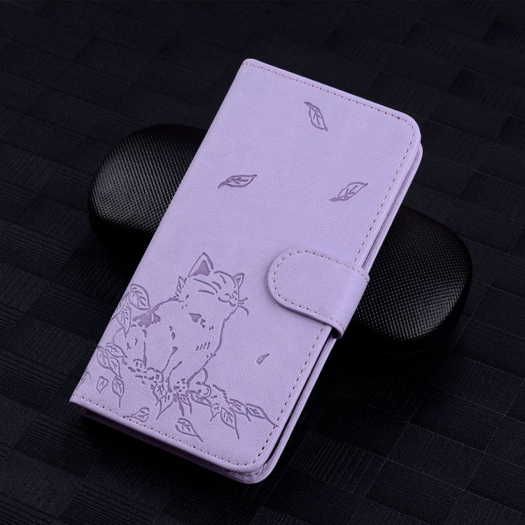 For iPhone 17e / 16e Cute Cat Embossed Leather Phone Case