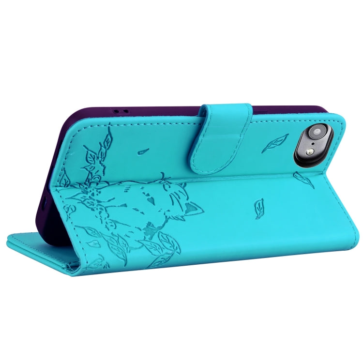 For iPhone 17e / 16e Cute Cat Embossed Leather Phone Case