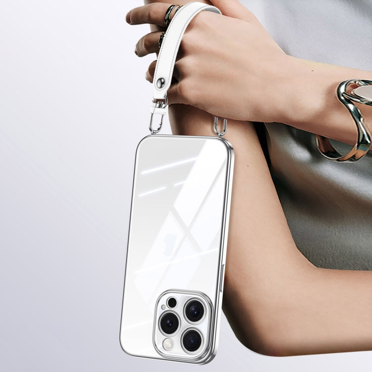 For iPhone 13 Pro SULADA  Electroplated Clear TPU Soft Frame Phone Case with Wrist Strap
