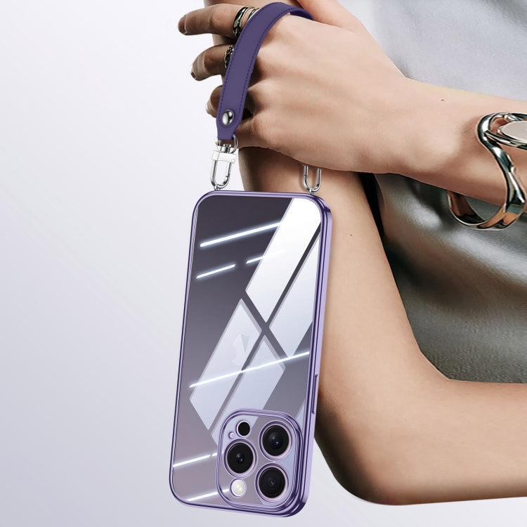 For iPhone 13 Pro SULADA  Electroplated Clear TPU Soft Frame Phone Case with Wrist Strap