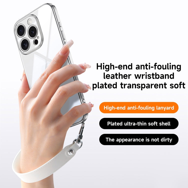 For iPhone 16 Plus SULADA  Electroplated Clear TPU Soft Frame Phone Case with Wrist Strap