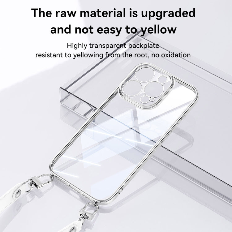 For iPhone 16 Plus SULADA  Electroplated Clear TPU Soft Frame Phone Case with Wrist Strap