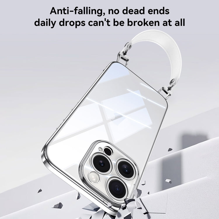 For iPhone 16 Plus SULADA  Electroplated Clear TPU Soft Frame Phone Case with Wrist Strap