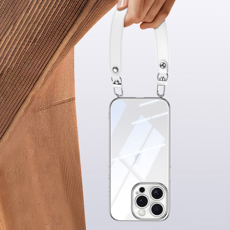 For iPhone 16 Plus SULADA  Electroplated Clear TPU Soft Frame Phone Case with Wrist Strap