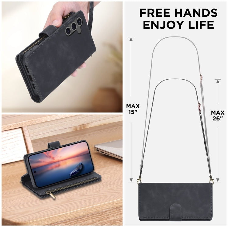 For Samsung Galaxy S24 FE 5G Multifunctional Crossbody Zipper Wallet Leather Phone Case