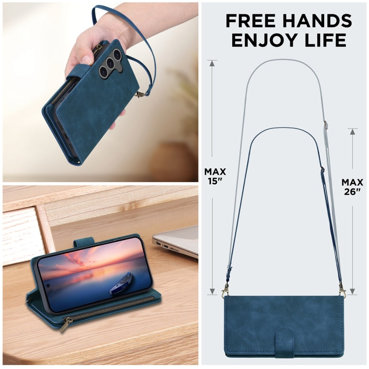 For Samsung Galaxy S24 FE 5G Multifunctional Crossbody Zipper Wallet Leather Phone Case