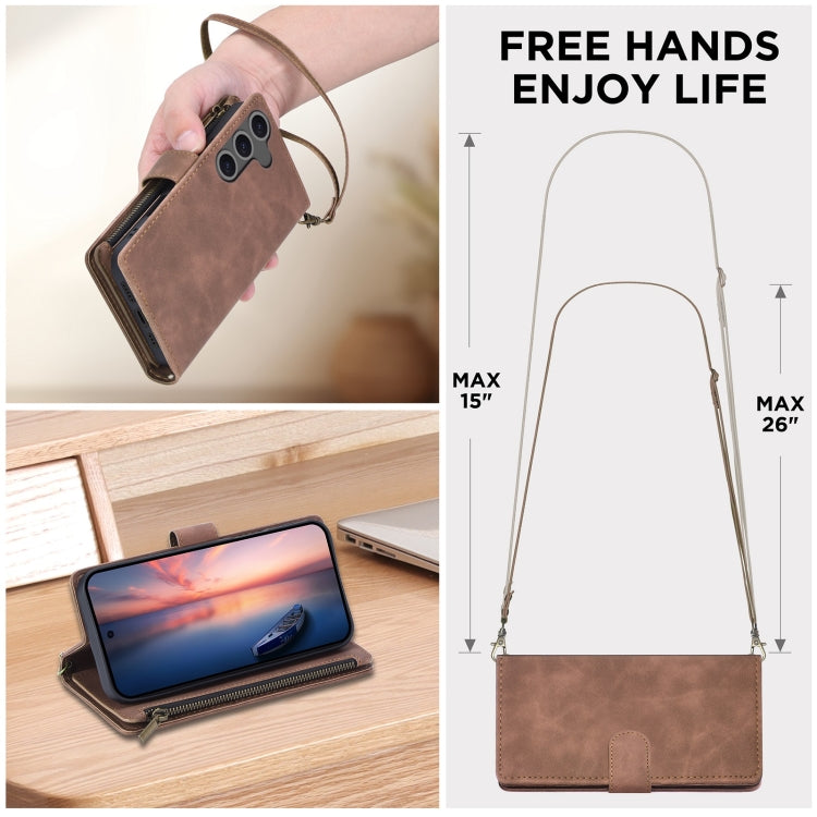 For Samsung Galaxy S24 FE 5G Multifunctional Crossbody Zipper Wallet Leather Phone Case