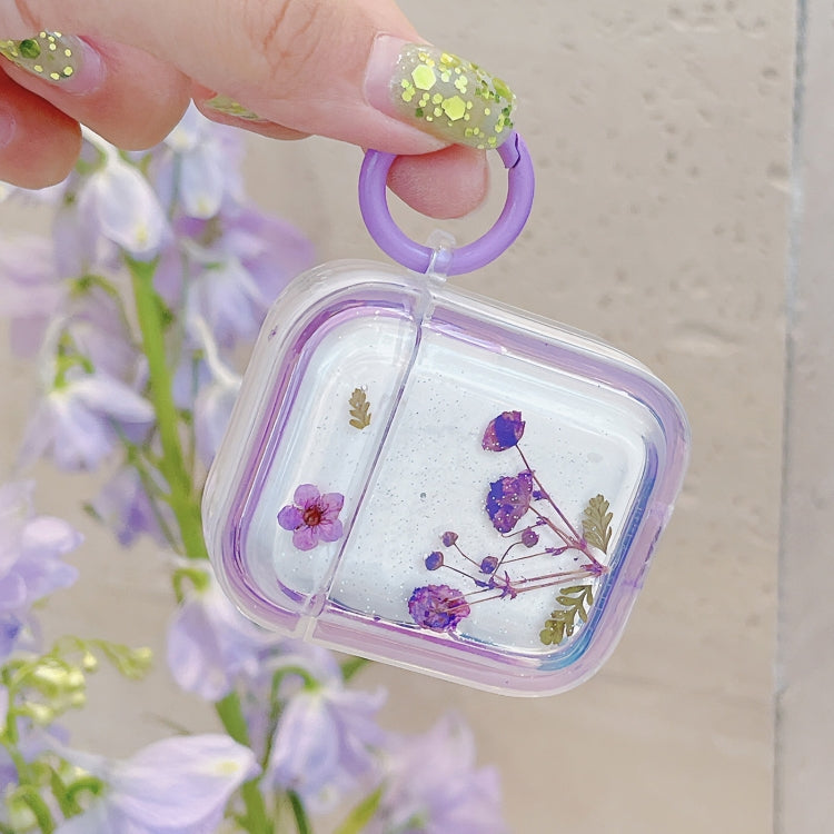 For AirPods 3 Glitter Starry Epoxy Dried Flowers Earbuds Box TPU Case