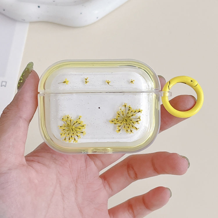 For AirPods Pro 2 Glitter Snowflake Epoxy Dried Flowers Earbuds Box TPU Case