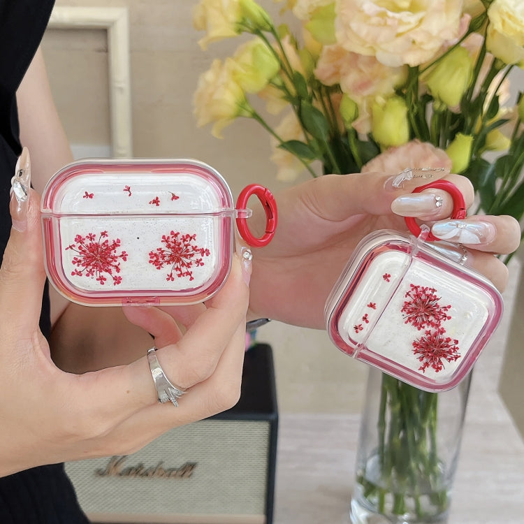 For AirPods Pro 2 Glitter Snowflake Epoxy Dried Flowers Earbuds Box TPU Case