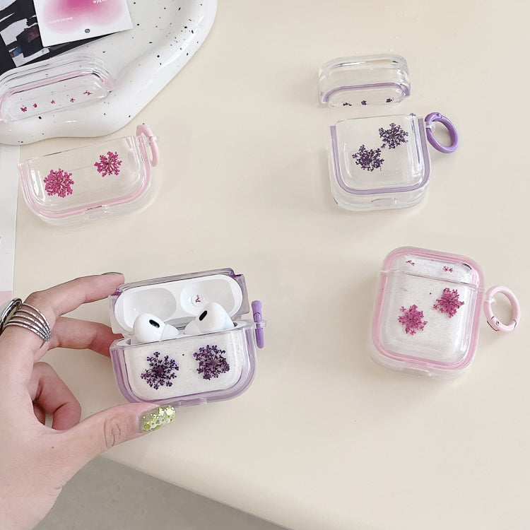 For AirPods 3 Glitter Snowflake Epoxy Dried Flowers Earbuds Box TPU Case