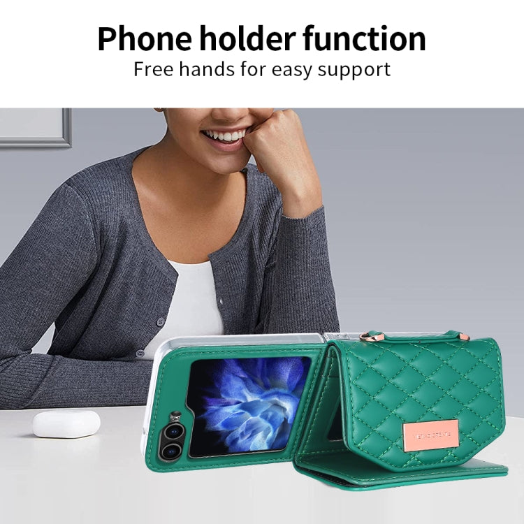 For Samsung Galaxy Z Flip6 / Flip7 FE VIETAO Rhombic Texture Wallet PU Phone Case with Long Lanyard