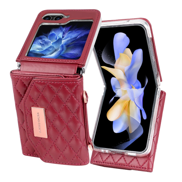 For Samsung Galaxy Z Flip6 / Flip7 FE VIETAO Rhombic Texture Wallet PU Phone Case with Long Lanyard