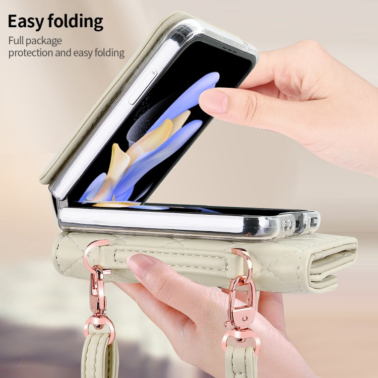 For Samsung Galaxy Z Flip6 / Flip7 FE VIETAO Rhombic Texture Wallet PU Phone Case with Long Lanyard