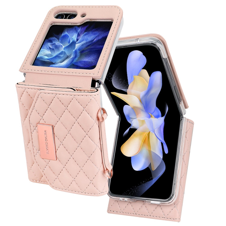 For Samsung Galaxy Z Flip6 / Flip7 FE VIETAO Rhombic Texture Wallet PU Phone Case with Long Lanyard