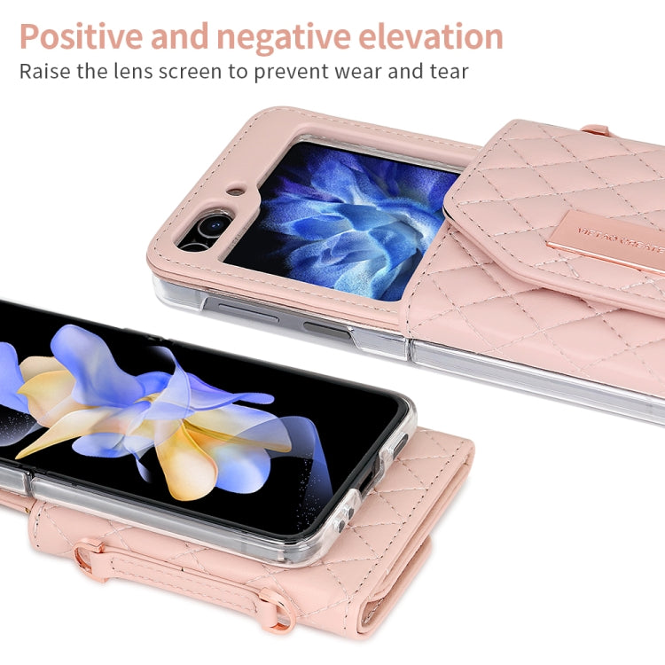 For Samsung Galaxy Z Flip6 / Flip7 FE VIETAO Rhombic Texture Wallet PU Phone Case with Long Lanyard