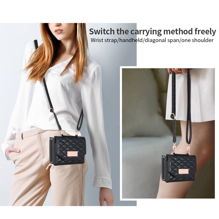 For Samsung Galaxy Z Flip5 VIETAO Rhombic Texture Wallet PU Phone Case with Long Lanyard