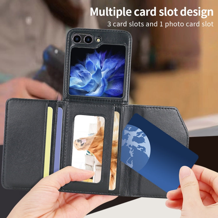 For Samsung Galaxy Z Flip5 VIETAO Rhombic Texture Wallet PU Phone Case with Long Lanyard