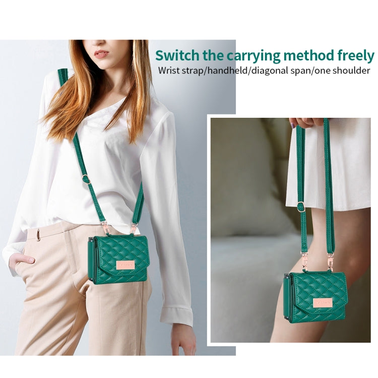 For Samsung Galaxy Z Flip5 VIETAO Rhombic Texture Wallet PU Phone Case with Long Lanyard