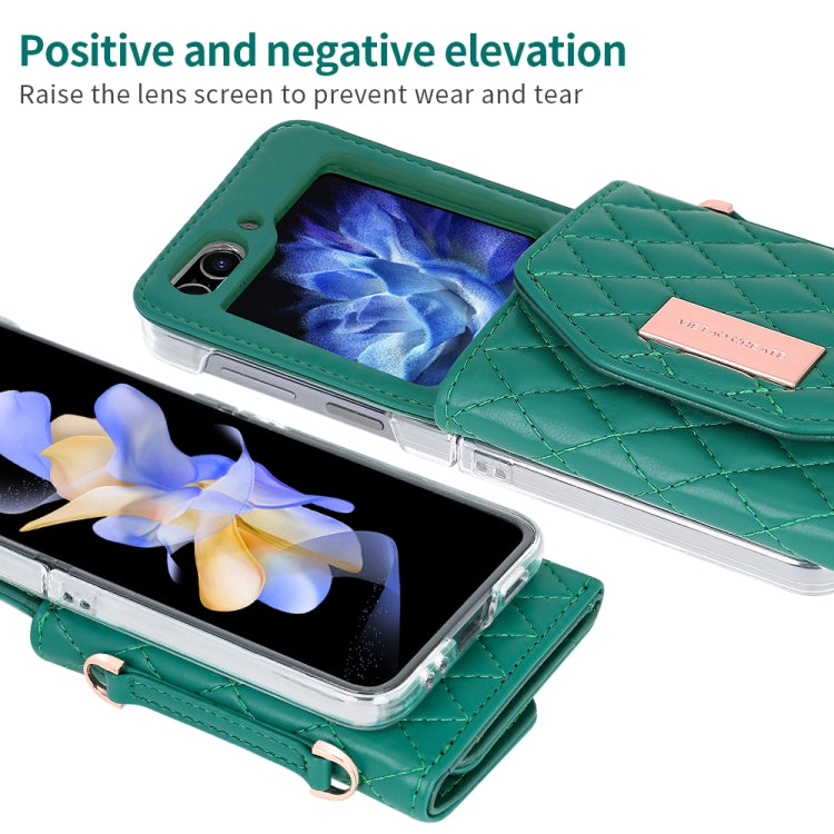 For Samsung Galaxy Z Flip5 VIETAO Rhombic Texture Wallet PU Phone Case with Long Lanyard