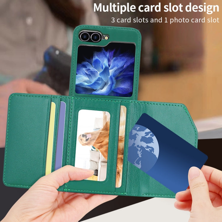 For Samsung Galaxy Z Flip5 VIETAO Rhombic Texture Wallet PU Phone Case with Long Lanyard