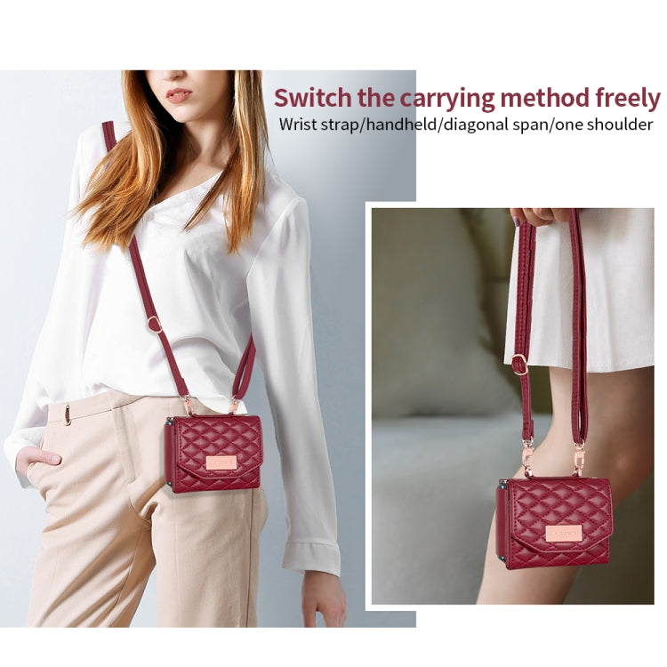 For Samsung Galaxy Z Flip5 VIETAO Rhombic Texture Wallet PU Phone Case with Long Lanyard