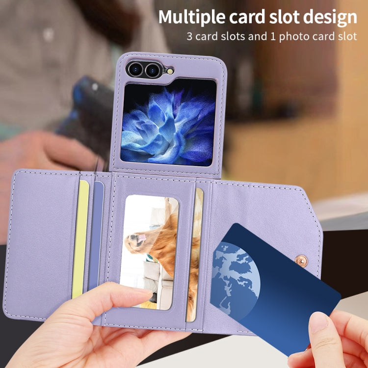 For Samsung Galaxy Z Flip5 VIETAO Rhombic Texture Wallet PU Phone Case with Long Lanyard