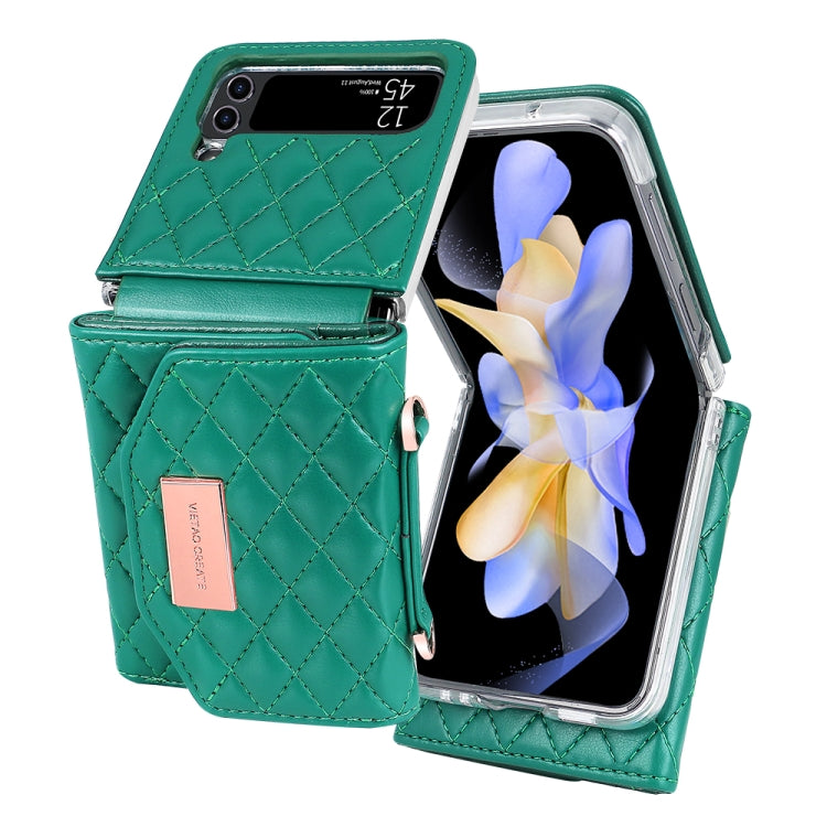 For Samsung Galaxy Z Flip4 VIETAO Rhombic Texture Wallet PU Phone Case with Long Lanyard