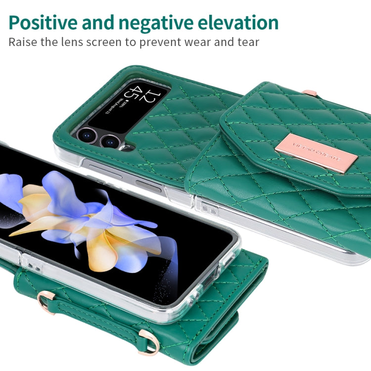 For Samsung Galaxy Z Flip4 VIETAO Rhombic Texture Wallet PU Phone Case with Long Lanyard
