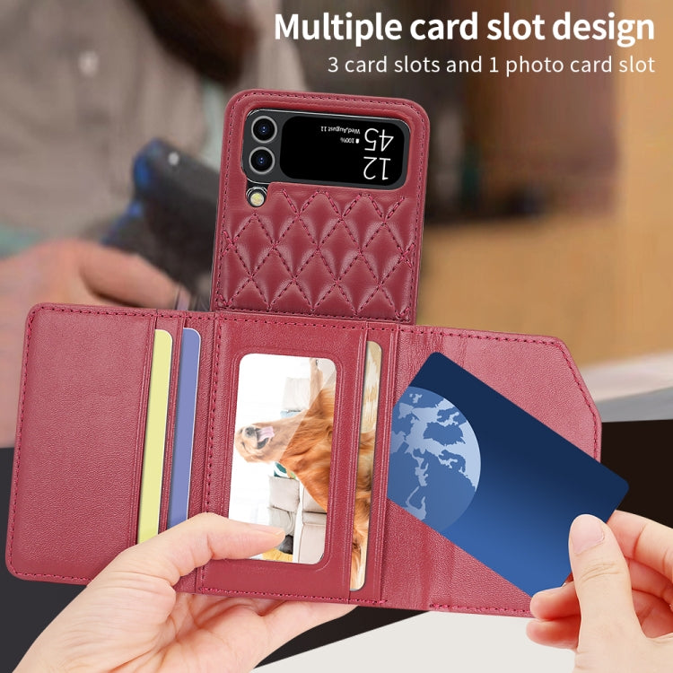 For Samsung Galaxy Z Flip4 VIETAO Rhombic Texture Wallet PU Phone Case with Long Lanyard