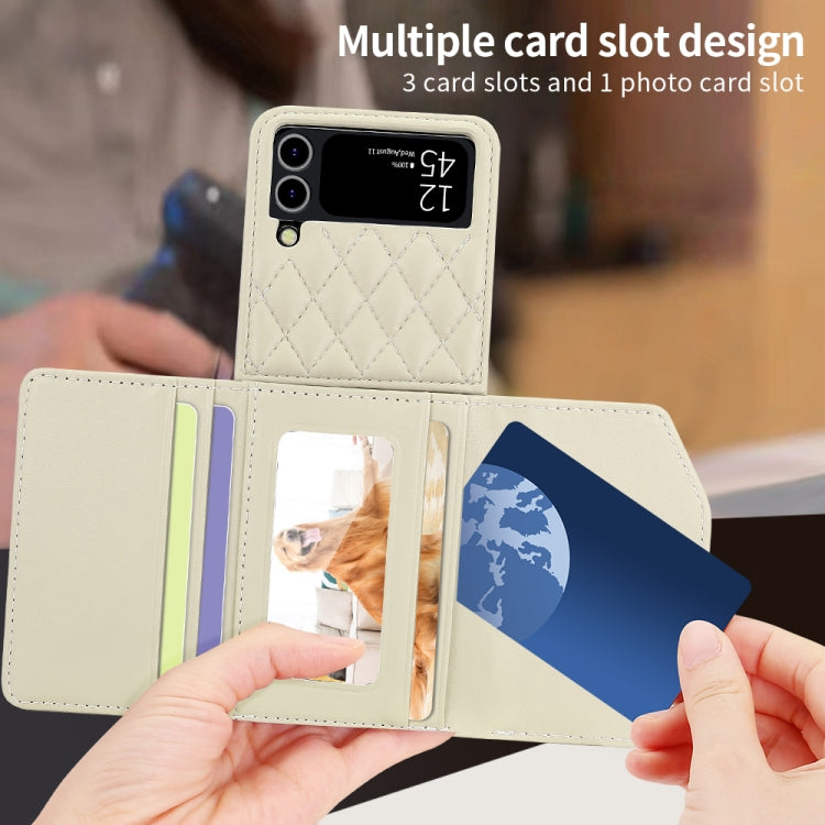 For Samsung Galaxy Z Flip4 VIETAO Rhombic Texture Wallet PU Phone Case with Long Lanyard