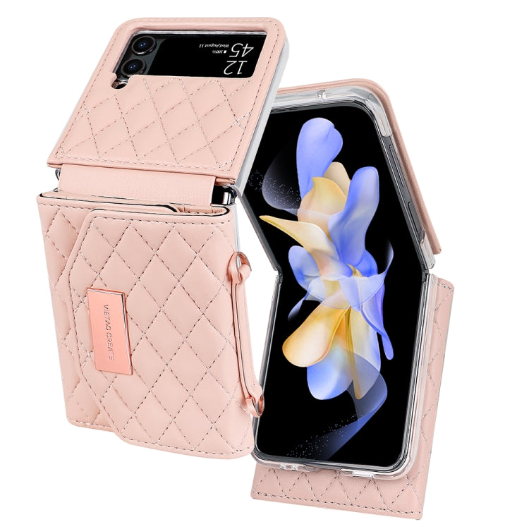 For Samsung Galaxy Z Flip4 VIETAO Rhombic Texture Wallet PU Phone Case with Long Lanyard