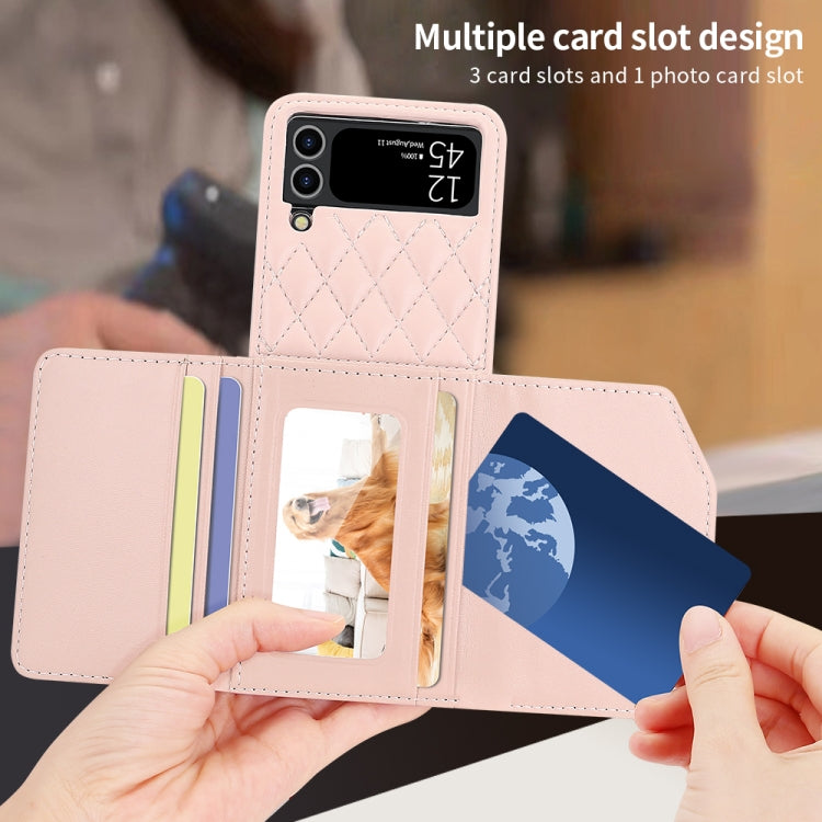 For Samsung Galaxy Z Flip4 VIETAO Rhombic Texture Wallet PU Phone Case with Long Lanyard