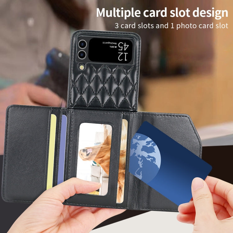 For Samsung Galaxy Z Flip3 5G VIETAO Rhombic Texture Wallet PU Phone Case with Long Lanyard