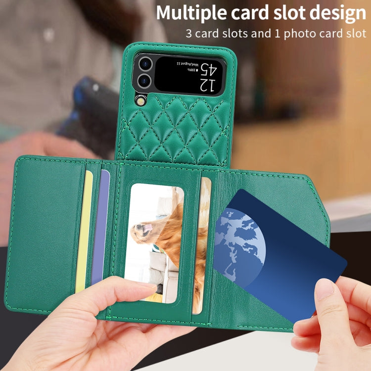 For Samsung Galaxy Z Flip3 5G VIETAO Rhombic Texture Wallet PU Phone Case with Long Lanyard