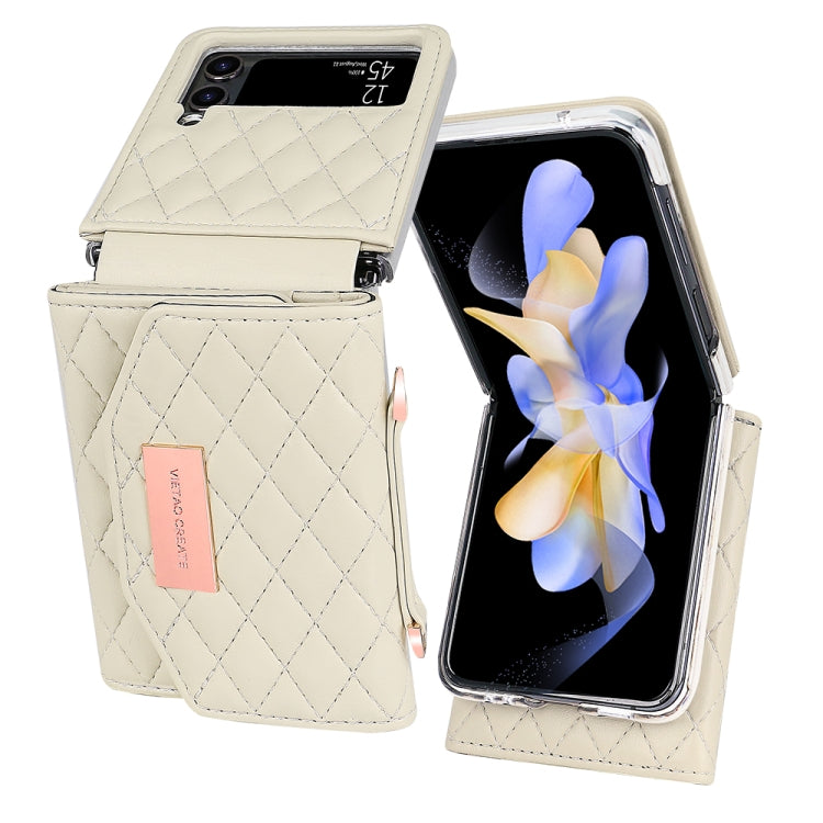 For Samsung Galaxy Z Flip3 5G VIETAO Rhombic Texture Wallet PU Phone Case with Long Lanyard