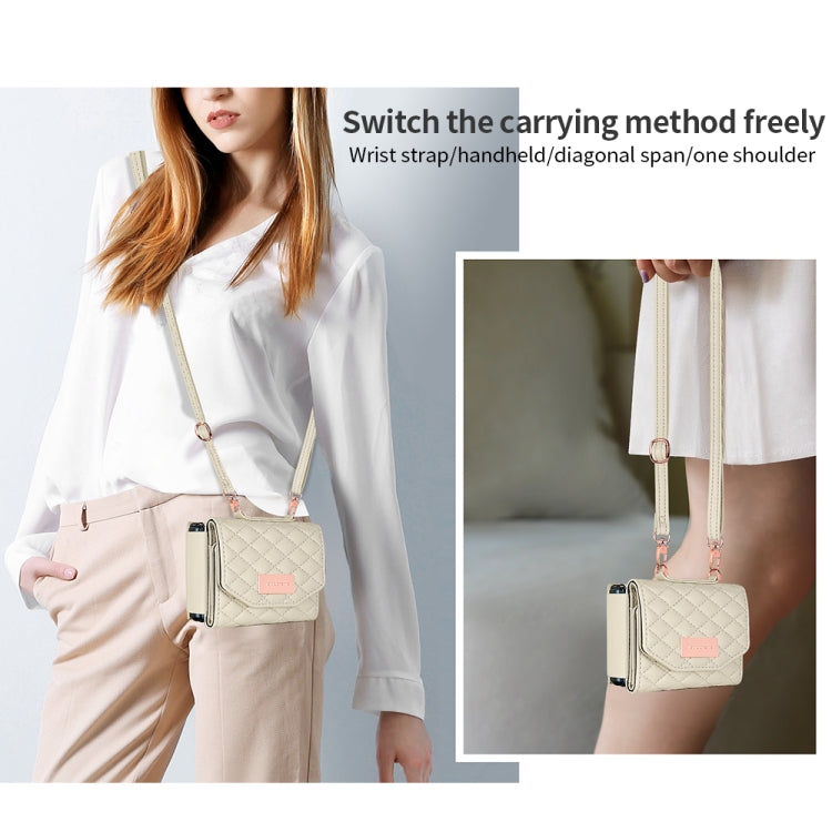 For Samsung Galaxy Z Flip3 5G VIETAO Rhombic Texture Wallet PU Phone Case with Long Lanyard