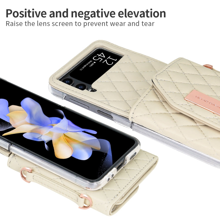 For Samsung Galaxy Z Flip3 5G VIETAO Rhombic Texture Wallet PU Phone Case with Long Lanyard