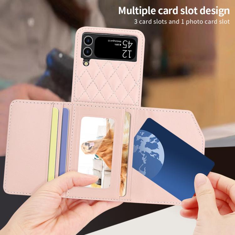 For Samsung Galaxy Z Flip3 5G VIETAO Rhombic Texture Wallet PU Phone Case with Long Lanyard