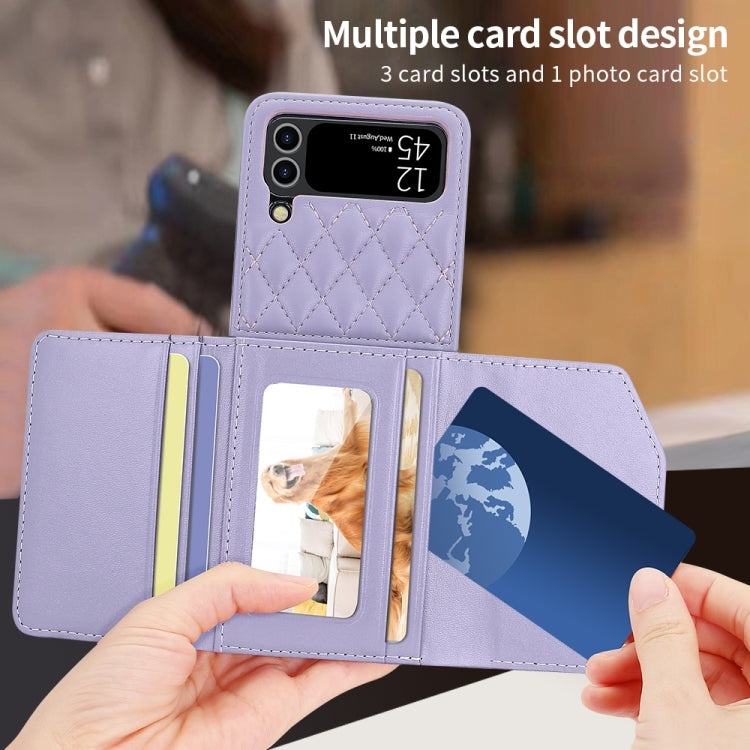 For Samsung Galaxy Z Flip3 5G VIETAO Rhombic Texture Wallet PU Phone Case with Long Lanyard