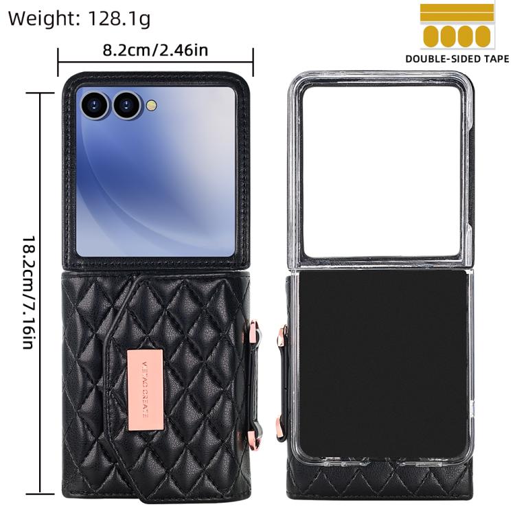 For Samsung Galaxy Z Flip7 5G VIETAO Rhombic Texture Wallet PU Phone Case with Long Lanyard