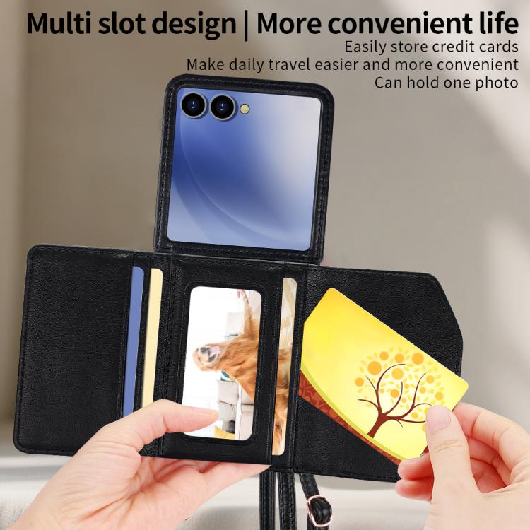 For Samsung Galaxy Z Flip7 5G VIETAO Rhombic Texture Wallet PU Phone Case with Long Lanyard