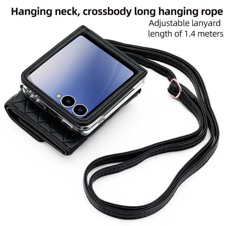 For Samsung Galaxy Z Flip7 5G VIETAO Rhombic Texture Wallet PU Phone Case with Long Lanyard