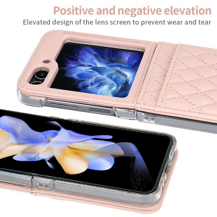For Samsung Galaxy Z Flip6 / Flip7 FE VIETAO Rhombic Texture PU Card Slot Phone Case with Lanyard