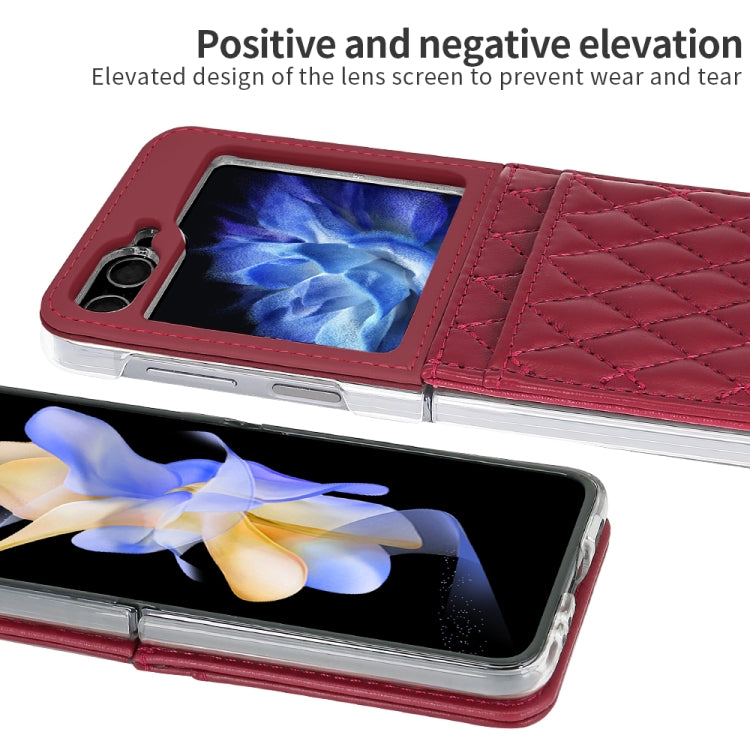 For Samsung Galaxy Z Flip6 / Flip7 FE VIETAO Rhombic Texture PU Card Slot Phone Case with Lanyard
