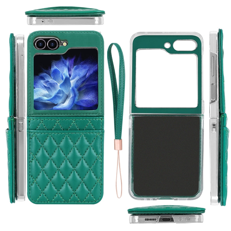 For Samsung Galaxy Z Flip6 / Flip7 FE VIETAO Rhombic Texture PU Card Slot Phone Case with Lanyard