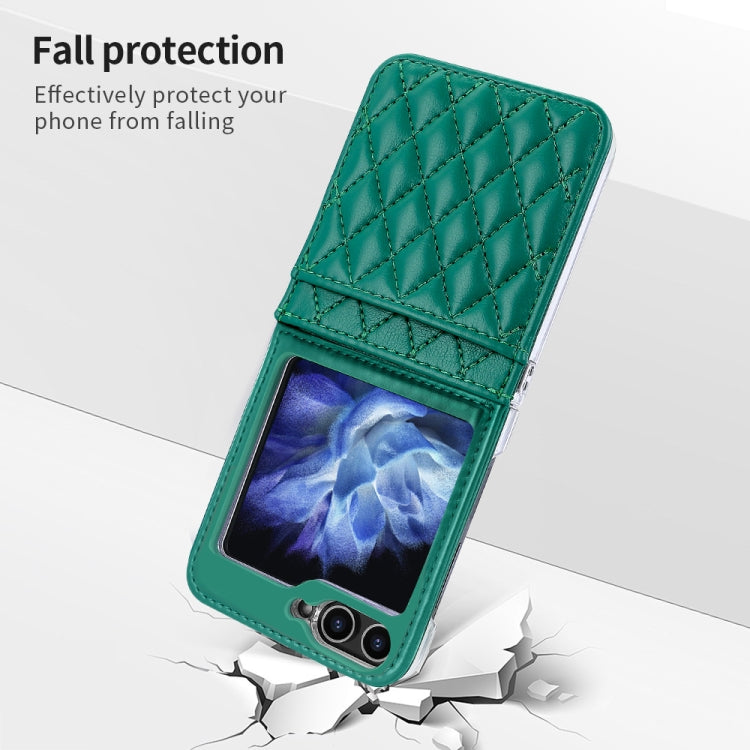 For Samsung Galaxy Z Flip6 / Flip7 FE VIETAO Rhombic Texture PU Card Slot Phone Case with Lanyard